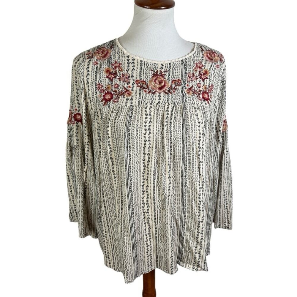Savanna Jane Boho Floral Embroidered Contrast Print Blouse Size M
